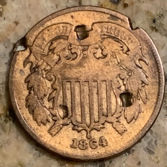 1864 US 2 Cent penny with errors in great condition given the age - Picture 2 of 2